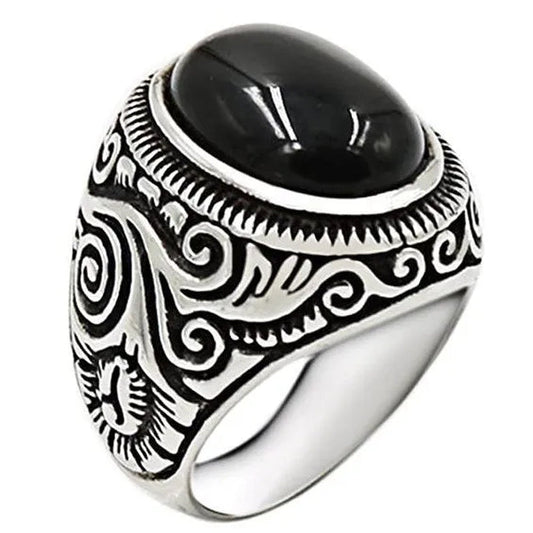Vintage Men's Gemstone Ring Stainless Steel Single Turquoise Agate Tiger Eye Stone Rings Jewelry Gift for Men Women Boyfriend Girlfriend