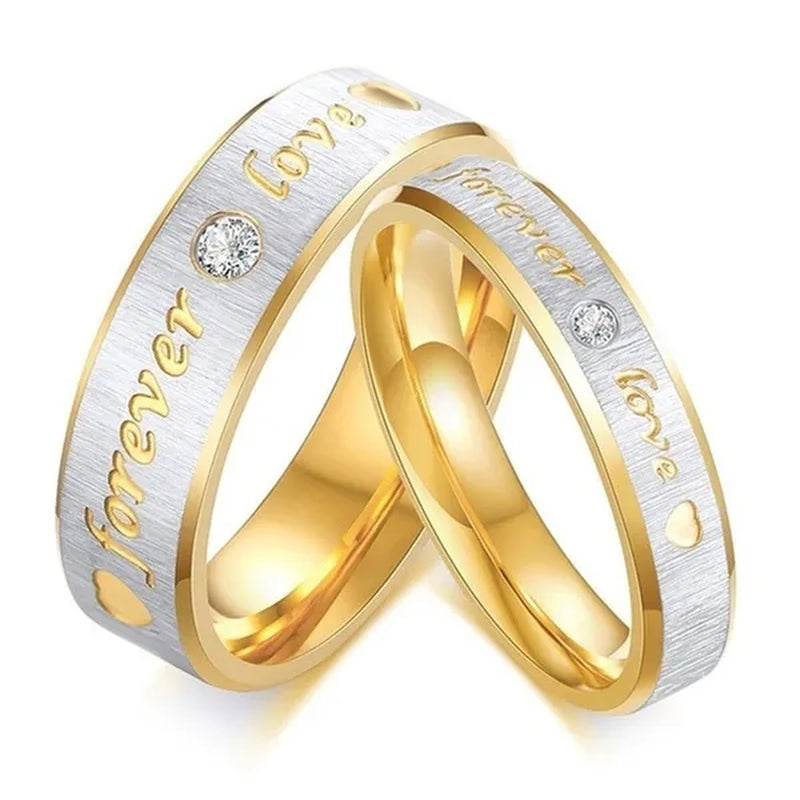 Stainless Steel Couple Forever Love Gold Titanium Couple Rings Jewlery Charm Diamond Ring Vintage Promise Ring Surprised Gift