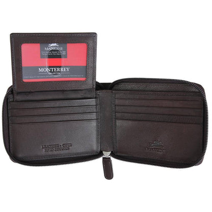 Monterrey Collection Brown Leather RFID Secure Zippered Wallet with Removable Passcase