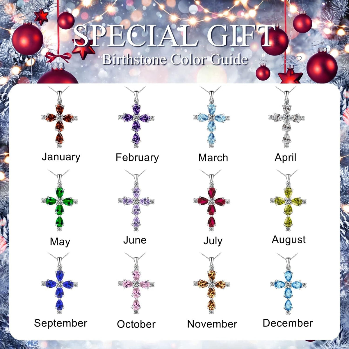 Cross Necklace for Women,925 Sterling Silver Jesus Christian Religious Birthstone Jewelry