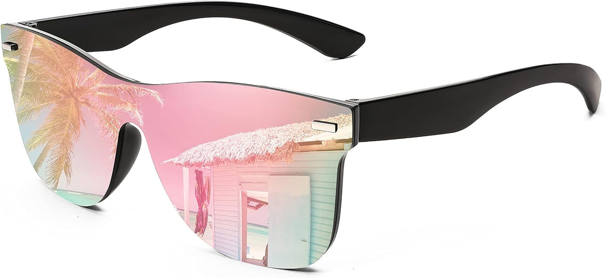 Sunglasses, Rimless Mirrored Sun Glasses with Reflective One-Piece Lens, B4114