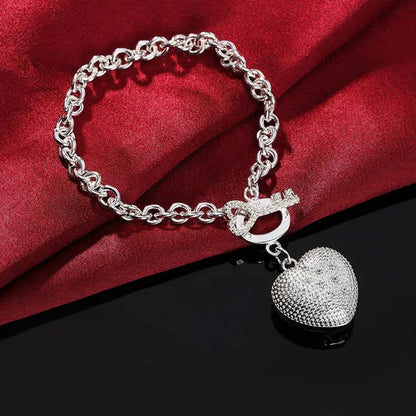 Women's Charm 925 Sterling Silver Crystal Heart Pendant Bracelets Elegant Necklace Bridal Wedding Jewelry Set