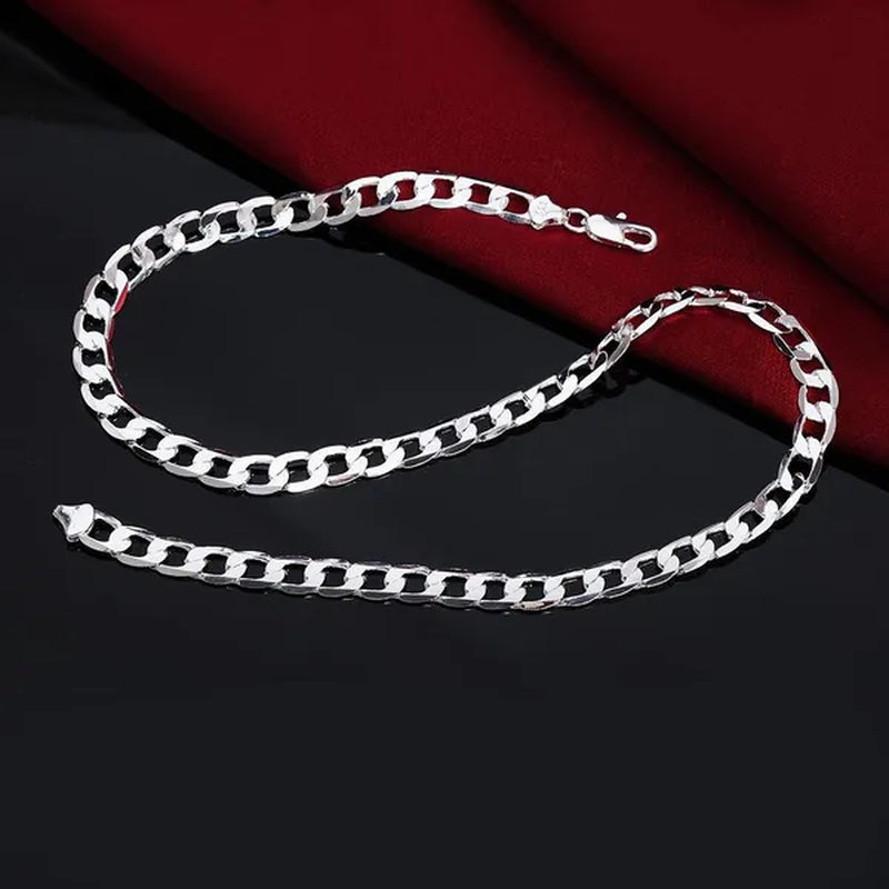 925 Sterling Silver Fashion Italian Curb Link Chain Necklace Bracelet 925 Silver High Quality Jewelry Set for Women and Men
