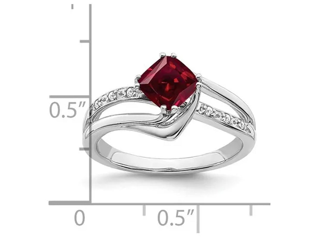1.25 Carat (ctw) Lab Created Ruby Ring in 14K White Gold with Accent Diamonds