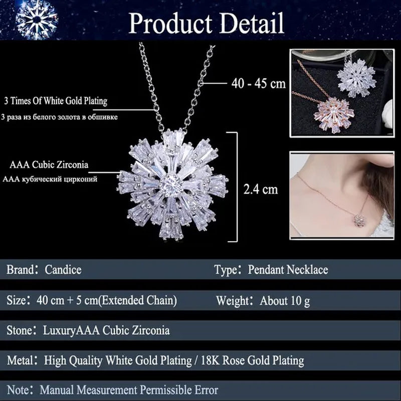 CANDICE Elegant Big Snowflake Pendant Necklace Inlay Luxury Quality Multi Cut CZ Diamond Women Banquet Jewelry With Silver Plating