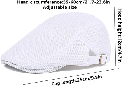 Mens Breathable Mesh Summer Hat Adjustable Newsboy Beret Ivy Cap Cabbie Flat Cap