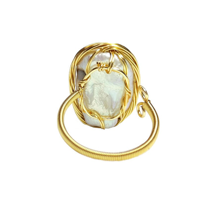 Baroque Irregular Pearl Rings for Women Gold-Plated Adjustable Open Design Trendy and Unique Christmas Pearl Jewelry Prom and Formal Attire Accessories Gift Box Included