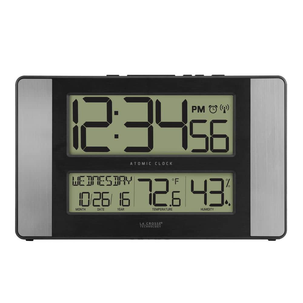 11 In. X 7 In. Atomic Digital Clock with Temperature and Humidity in Aluminum Finish