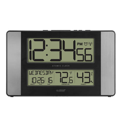 11 In. X 7 In. Atomic Digital Clock with Temperature and Humidity in Aluminum Finish