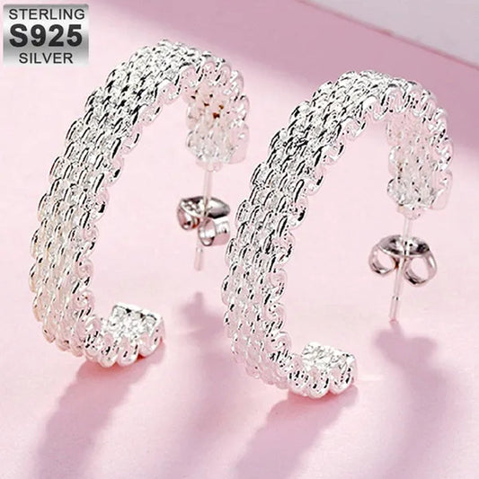 Fashion 925 Sterling Silver Earring for Women Round Stud Earring Christmas Gift Party Wedding Jewelry Gifts