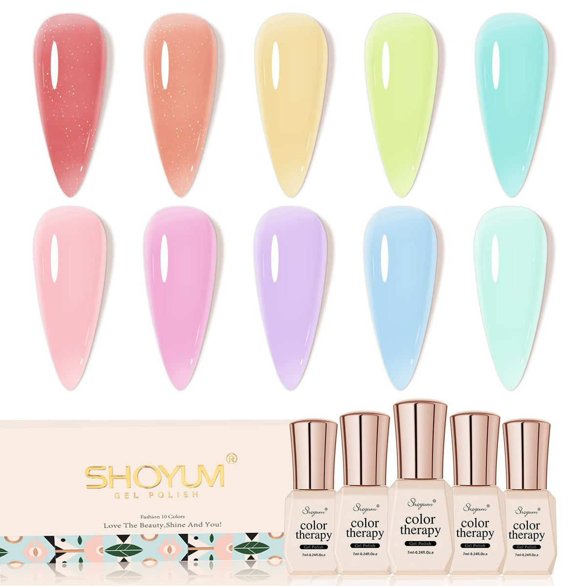 Jelly Nude Gel Nail Polish Set, 10Pcs Sheer Milky White Pink Transparent Gel Polish Kit UV LED Nail Gel Polish Colors Varnish Nail Art DIY Salon 7ML