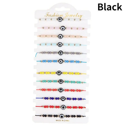 12 Pcs/Lot Fashion Colorful Evil Eye Beaded Bracelets Handmade Braided Adjustable Yoga Bracelet for Women Men Jewelry