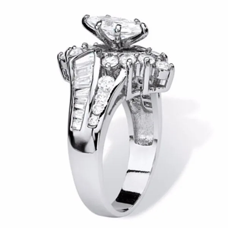 Ring Luxury Oval White Sapphire Two Tone Diamond Jewelry Anniversary Proposal Promise Gift Party Bridal Engagement Wedding Band Rings for Bride Women Size 5 6 7 8 9 10