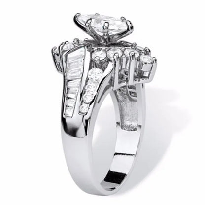 Ring Luxury Oval White Sapphire Two Tone Diamond Jewelry Anniversary Proposal Promise Gift Party Bridal Engagement Wedding Band Rings for Bride Women Size 5 6 7 8 9 10