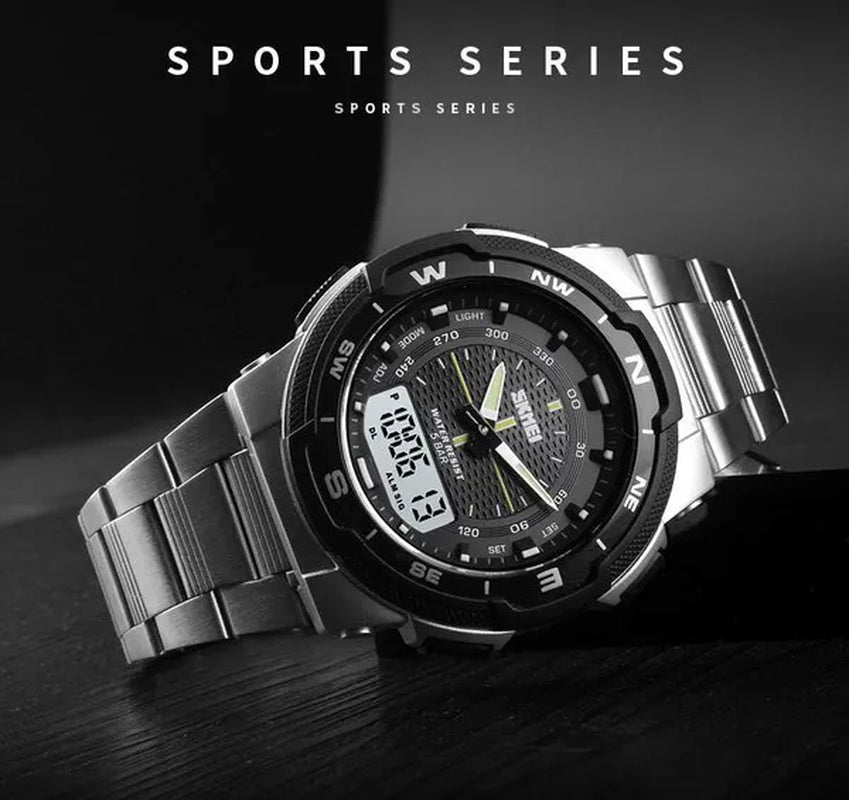 Fashion SKMEI 1370 Men's Digital Watch Outdoor Sports Waterproof Male Business Watches Golden Stainless Steel Wristwatch