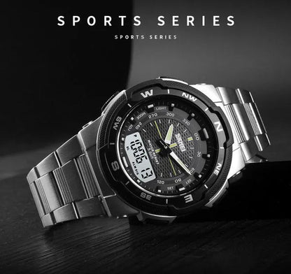 Fashion SKMEI 1370 Men's Digital Watch Outdoor Sports Waterproof Male Business Watches Golden Stainless Steel Wristwatch