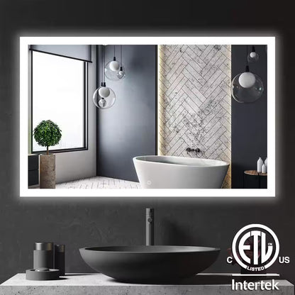 48 In. W X 30 In. H Large Rectangular Frameless LED Light with Anti-Fog Wall Mounted Bathroom Vanity Mirror