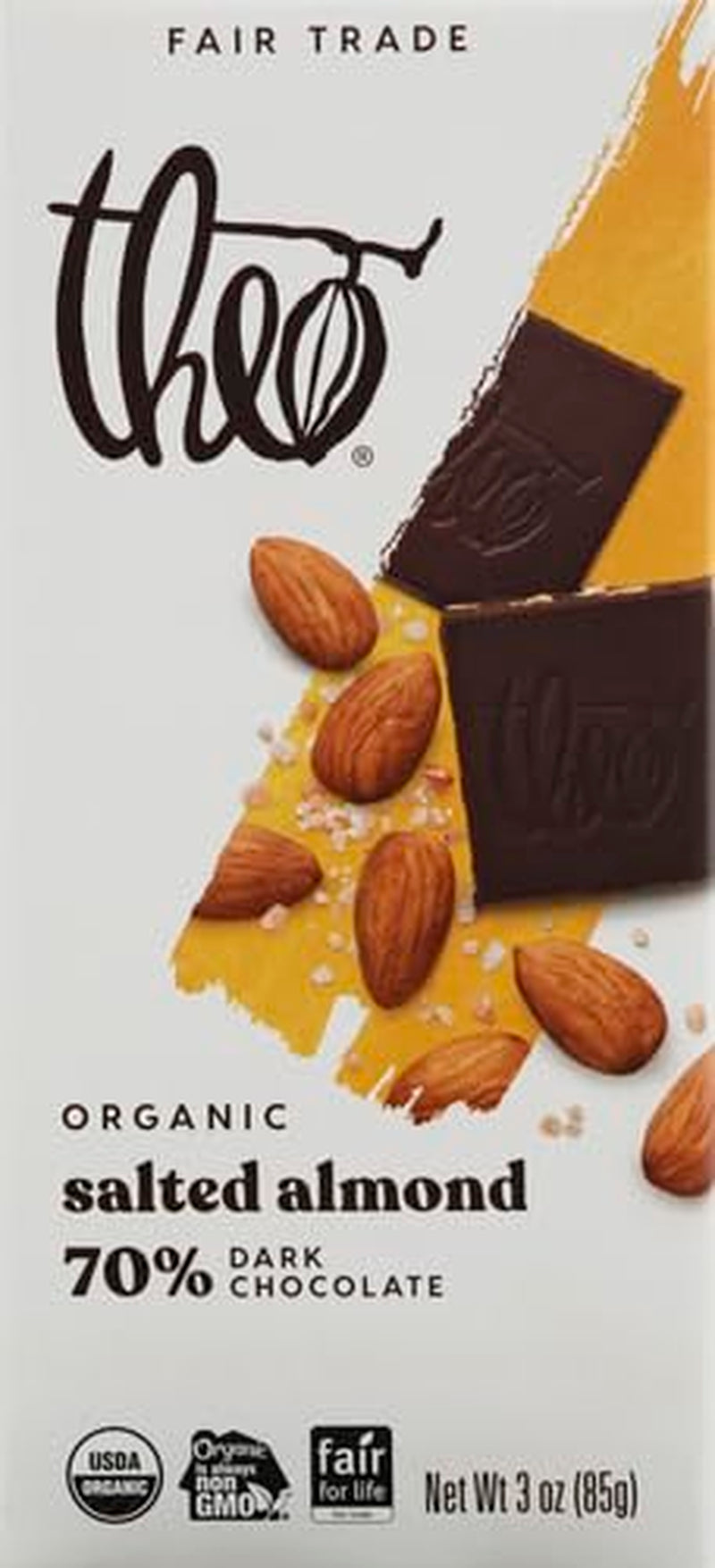 Salted Almond Organic Dark Chocolate Bar, 70% Cacao, 1 Bar | Vegan, Fair Trade