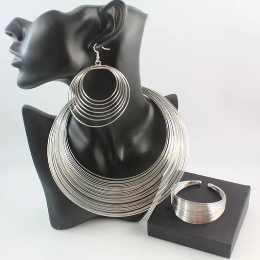 Fashion Necklace Earrings Bangle African Costume Gold/S Plated Jewelry Sets