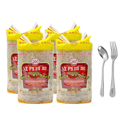 Kong Moon Mei Fun Rice Stick Noodles Rice Vermicelli Net WT: 14Oz Pack Comes with Free Vipo Brand Fork and Spoon (4-Pack)