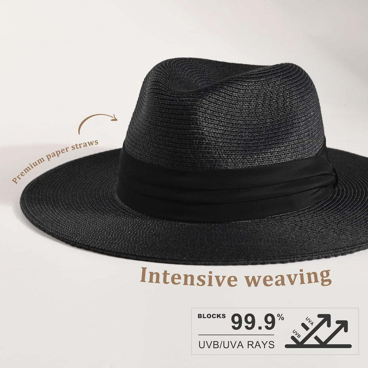 Womens Mens Wide Brim Straw Panama Hat Fedora Summer Beach Sun Hat UPF Straw Hat for Women