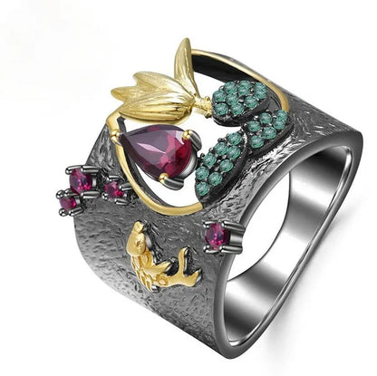 Latest Beautiful Flowers Luxury Vintage Fashion Jewelry  Two-tone zircon  Ruby Cutout Ring Bridal Engagement Wedding Party Anniversary Ring Christmas Mother's Day Gift Jewelry Size US5-11