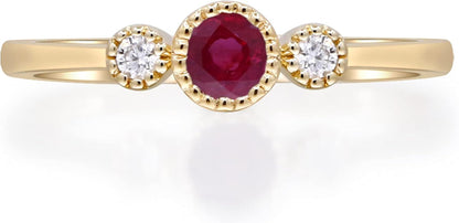 10K Yellow Gold Mozambique Genuine Ruby Ring with Diamonds for Women Holiday Gifts | Ethically, Authentically & Organically Sourced (Round) Shaped Ruby Hand-Crafted Jewelry for Her | Ruby Ring for Women Holiday Gifts
