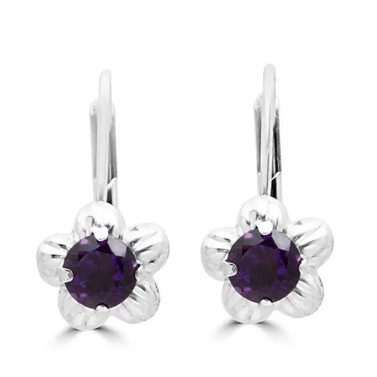 Majesty Diamonds MDR170014 1 CTW Round Purple Amethyst Floral Motif Drop Dangle Earrings in 14K