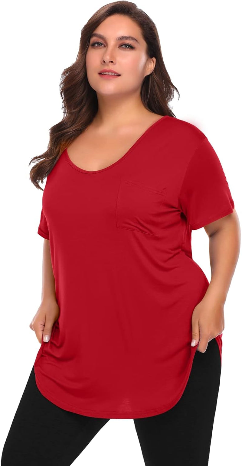 Women plus Size V-Neck Tunic Tops Loose T Shirt with Pocket