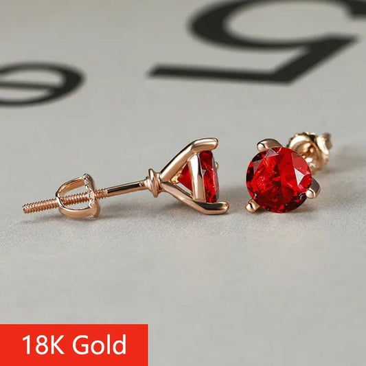 Exquisite Fashion Women Love Princess 925 Silver Round Cut Ruby Garnet Three Prong Stud Earrings for Women Bridal Wedding Jewelry Gifts