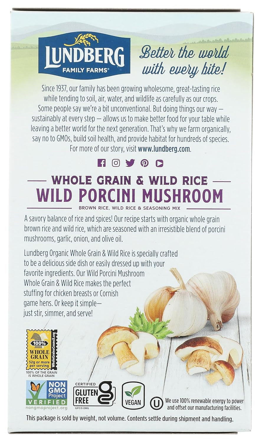 Family Farms, Rice Whole Grain with Wild Porcini Mushrooms Organic, 6 Ounce