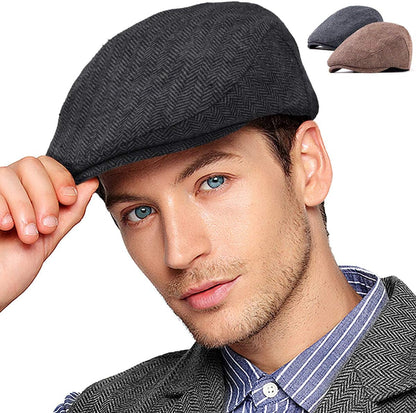 2Pack Adjustable Newsboy Hats for Men Flat Cap Irish Cabbie Wool Blend Tweed