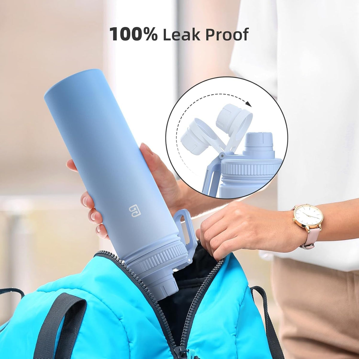 Insulated Water Bottle with Spout Lid, Reusable Stainless Steel Water Bottles with Handle, Leak Proof Sports Water Flask for Gym, Travel, Bike, Camping 22Oz