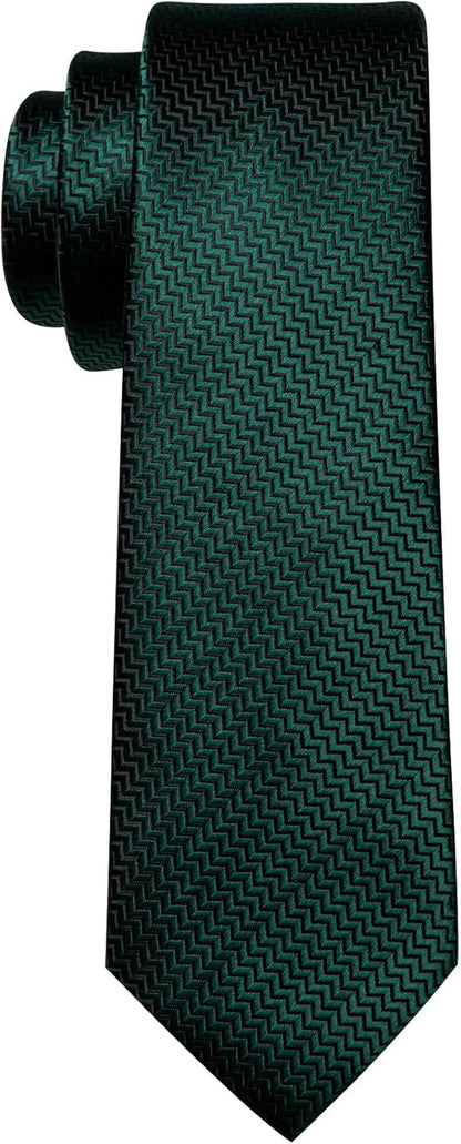 63" Mens Tie Extra Long Striped Plaid Silk Pocket Square Necktie Cufflinks Set for Wedding Business