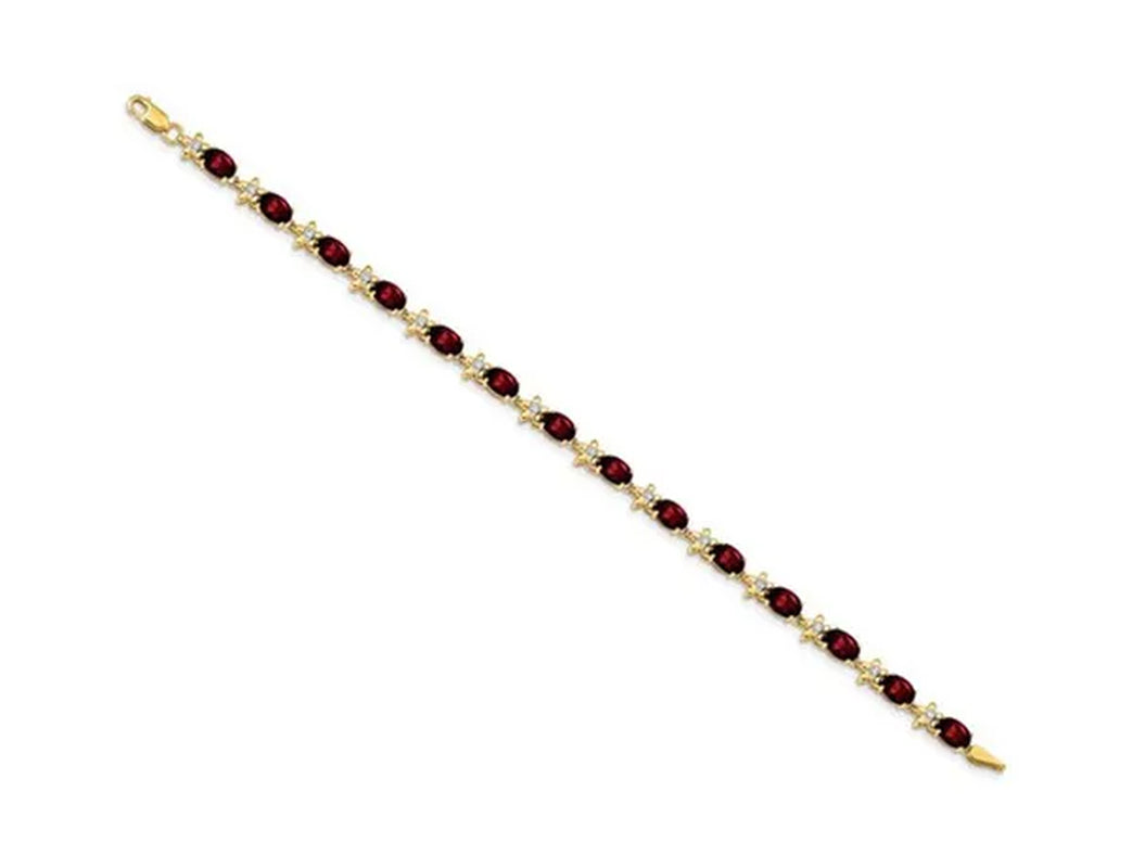 14K Yellow Gold 8.40 Carat (ctw) Natural Garnet Bracelet with Diamonds