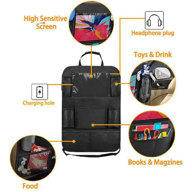 Car Backseat Organizer with Touch Screen Storage Pockets Cover Car Seat Back Protectors for Travel Trip Kids Car Accessories