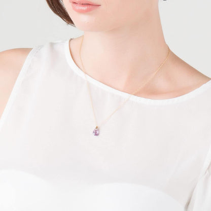 9K Gold Purple Amethyst Teardrop Shape Pendant Necklace, Natural AAA Briolette Cut, 18-24 Inches, Genuine Gemstone