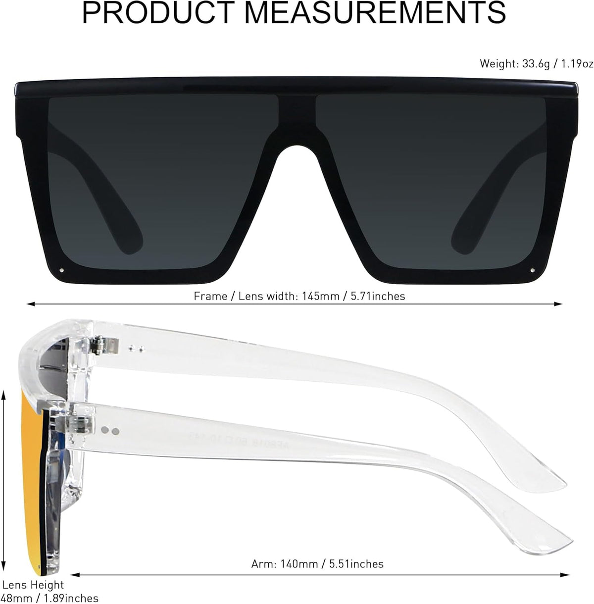 Square Oversized Sunglasses for Women Men Big Flat Top Fashion Shield Large UV Protection Rimless Shades