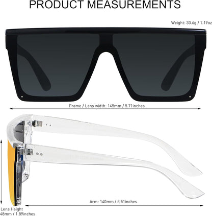 Square Oversized Sunglasses for Women Men Big Flat Top Fashion Shield Large UV Protection Rimless Shades