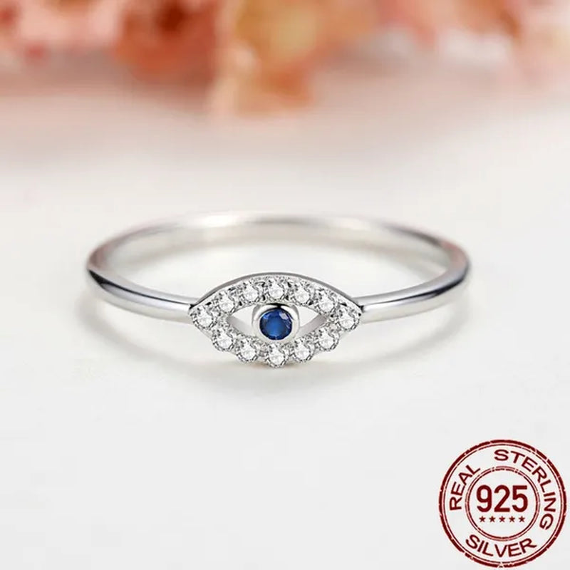 925 Sterling Silver Sapphire Evil Eye Rings Blue Eye Crystal Engagement Rings for Women Wedding Rings Sterling Silver Jewelry Size 6-8