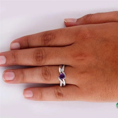 Fashion Heart Cut Purple Natural Amethyst & Diamond Ring Jewelry for Women