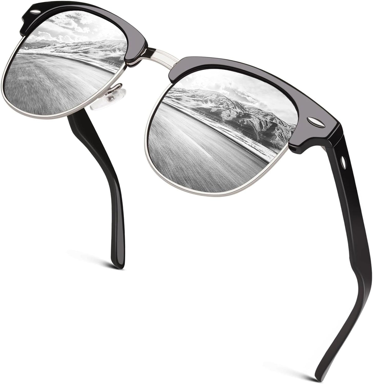 Classic Horn Rimmed Semi Rimless Polarized Sunglasses for Men Women GQO6