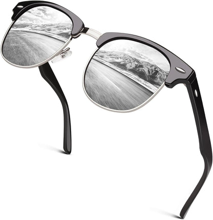 Classic Horn Rimmed Semi Rimless Polarized Sunglasses for Men Women GQO6