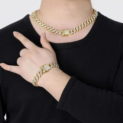 Iced Out Cuban Link Chain Necklace Chain Hip Hop Jewelry Choker Gold Silver Chain for Men Rapper Necklaces Bracelet 8-30 Inch