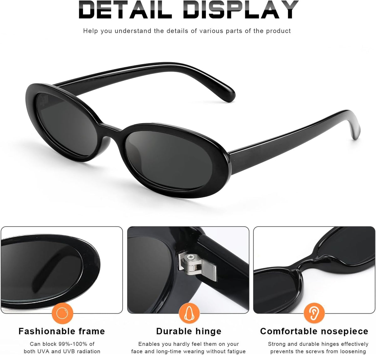 Retro Oval Sunglasses for Women Men Fashion Small Frame Sun Glasses 90s Style Driving Glasses UV400 Protection