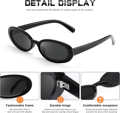 Retro Oval Sunglasses for Women Men Fashion Small Frame Sun Glasses 90s Style Driving Glasses UV400 Protection
