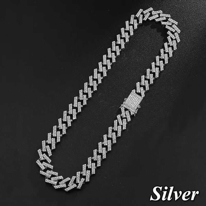 Iced Out Cuban Link Chain Necklace Chain Hip Hop Jewelry Choker Gold Silver Chain for Men Rapper Necklaces Bracelet 8-30 Inch