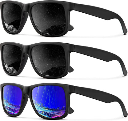 Sunglasses Men Polarized Sun glasses for Mens Womens Classic Matte Black Frame UV Protection 3pack