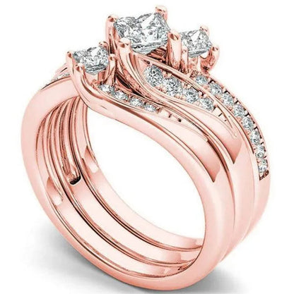Exquisite 3Pcs/Set  Ring Set Anniversary Gift Engagement Bridal Wedding Rings Jewelry For Women Ladies Size 5-11