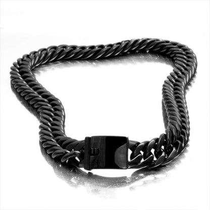 Chunky Mens Black Necklace Stainless Steel Curb Cuban Link Miami Chain Heavy Black Mens Choker